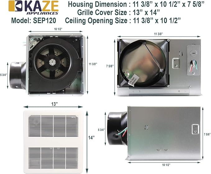 SEP120H | 120 CFM | 0.3 Sone Ultra Quiet | Energy Star Certified | Humidity Sensing | Bathroom Exhaust Ventilation Fan - Image 7