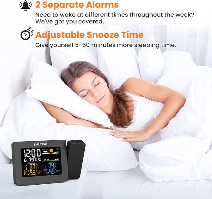 SMARTRO SC91 Projection Alarm Clock for Bedrooms with Weather Station, Wireless Indoor Outdoor Thermometer, Temperature Humidity Monitor Gauge Hygrometer - Image 8