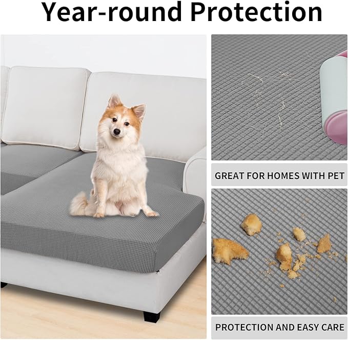 Easy-Going Stretch 4 Pieces Couch Cushion Covers for Sectional Sofa Left/Right L Shape Chaise Lounge Sofa Seat slipcover Anti-Slip Sofa Cover Soft (3 Seater + 1 Chaise, Light Gray) - Image 3