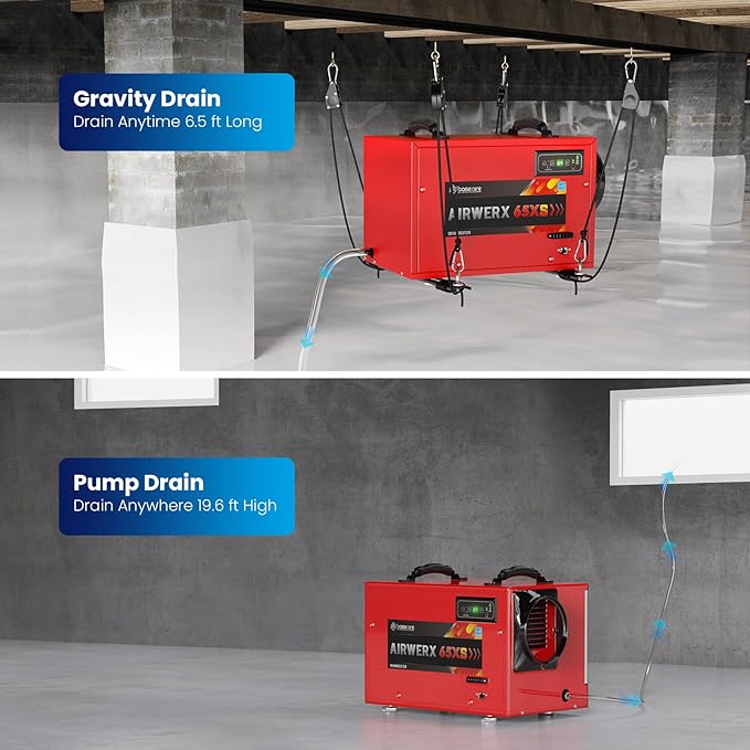 BaseAire 120 Pints Crawl Space Dehumidifiers with Pump Drain Hose, Energy Star Dehumidifier for Commercial, Basement, Kitchen, Industry Up to 1,300 sq. ft., Large Capacity, Compact, Auto Defrost - Image 3