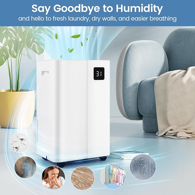 ARLIME 4500 Sq.Ft Dehumidifier for Basement, 54 Pints Dehumidifier with 4L Water Tank, 3 Modes, Timer, Memory, Child Lock, Auto Defrost, LED Display & 3-Color Indicator for Home, Bedroom, Bathroom - Image 9