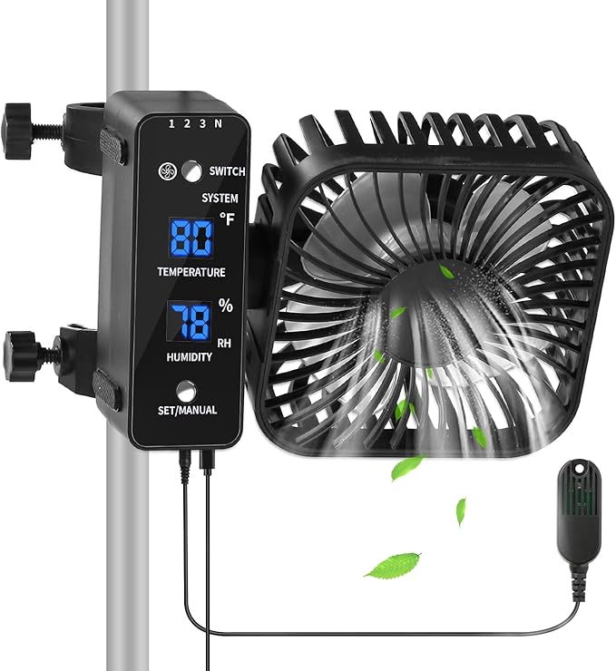 4" Grow Tent Fan with Auto Humidity Control | Quiet Oscillating Ventilation, Real-Time Temp & Humidity Monitoring for Hydroponics, Greenhouses & Indoor Gardens by DAOTAILI