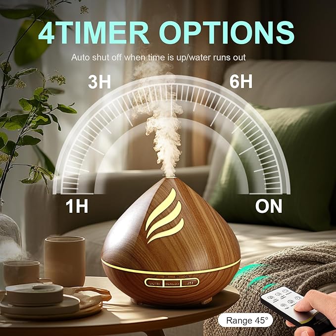Essential Oil Scent Diffuser: 500ML Aroma Diffuser with Remote Control, Large Fragrance Aromatherapy Diffuser, Mist Humidifier with 14 Colors LED Lights and Auto-Off for Valentine's Day Gifts - Image 4