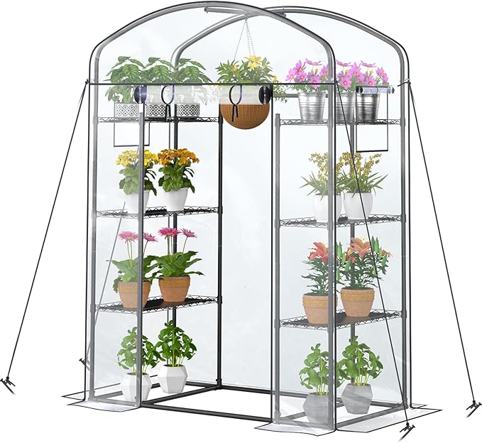 Abimars Walk-in Greenhouse with Height-Adjustable Shelves, Heavy Duty Green House for Outdoors/Indoors, 98% Light-Passing PVC Cover, 82"x57"x29", Black by Abimars