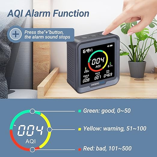 INKBIRDPLUS 6-in-1 Indoor Air Quality Monitor, Detects CO2, PM2.5, PM10, AQI, Temperature and Humidity with Alarm, for Rooms, Cellars, Grow Tents, Offices, etc. (PTH-9A) - Image 4
