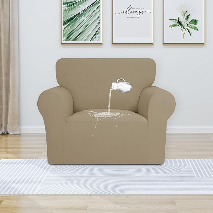 PureFit 100% Dual Waterproof Couch Cover Slipcovers for Couches and Sofas - Stretch Non Slip Fleece Sofa Covers Washable, Leakproof Furniture Protector for Kids, Pets, Dog (Chair, Natural) - Image 2