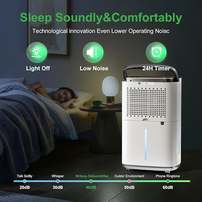 55 Pint Portable Dehumidifier with Drain Hose for Basements, 5,200 Sq. Ft. Dehumidifiers Auto Drain or Manual Drainage, Quiet Dehumidifier for Home with 6L Water Tank - Image 8