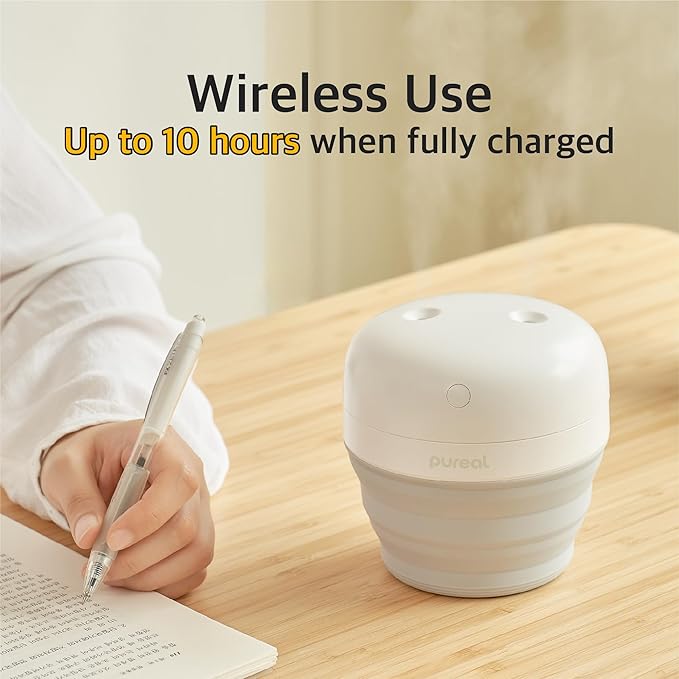Pureal Foldable Mini Humidifier, 500ML Portable Small Cool Mist for up to 10 Hrs, for Baby Bedroom Travel Office Home, Auto Shut-Off, 3 Mist Modes, Super Quiet - Image 5