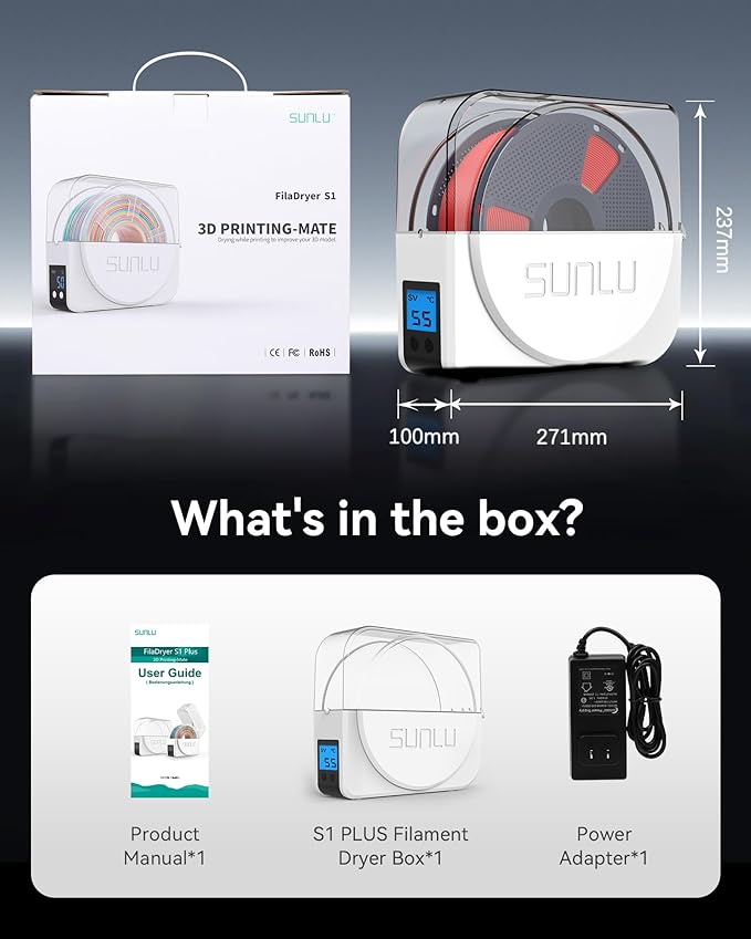 SUNLU Official Filament Dryer S1 Plus, Built-in Circulation Fan, 3D Printer Filament Drying Box and Storage Box fo PLA PETG ABS Filament 1.75 2.85 3.00mm, S1 Plus White - Image 9