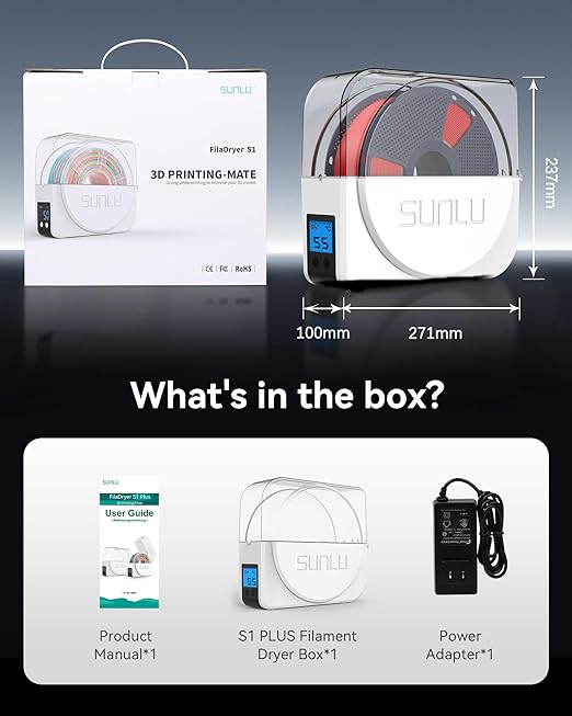 SUNLU Official Filament Dryer S1 Plus, Built-in Circulation Fan, Filament Dryer Box Storage Box for 3D Printer Filament 1.75 2.85 3.00, S1 Plus White - Image 9