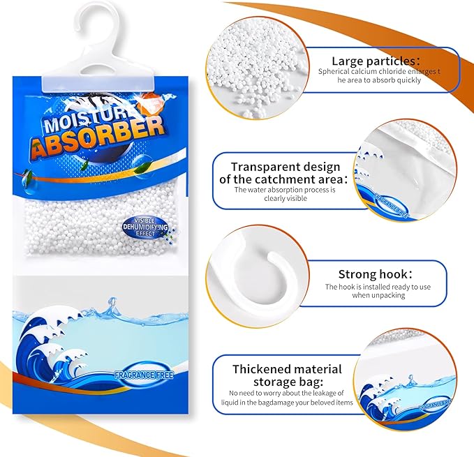ZSZMFH 15 Pack Moisture Absorber Hanging Bags, Fragrance Free Humidity Packs, Hanging Closet Dehumidifier Bags, Moisture Absorber Packets-220g/pack. - Image 3