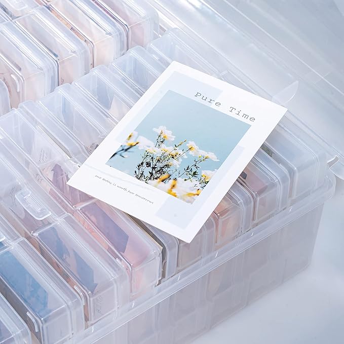 novelinks Transparent 4" x 6" Photo Organizers and Photo Storage Box with Handle, 16 Inner Photo Cases, Portable Picture Organizers & Photo Storage Containers (Clear-Gold Handle) - Image 8