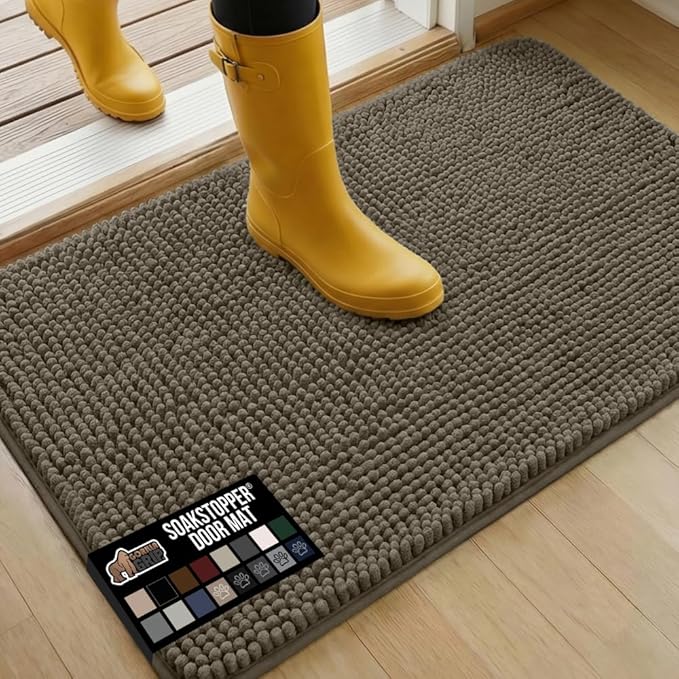 GORILLA GRIP SOAKSTOPPER Dog Door Mat, 36x24 Machine Washable Rug Absorbent Doormat Captures Moisture Mud Dirt, Quick Dry Soft Chenille Entryway Rugs Indoor Entrance Mats for Dog Paws, Cappuccino by GorillaGrip