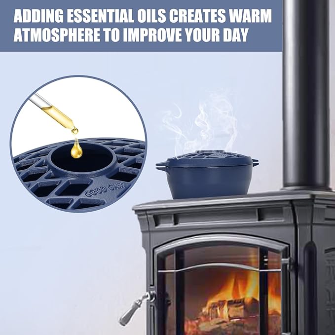 G Good Gain Wood Stove Steamer, Fireplace Humidifier, Cast Iron Humidifier for Stove, Matte Blue Finish, Rust Resistant, Lattice Top, 2.5 Quart Capacity, Wood Burning Stove Indoor Decorative - Image 6