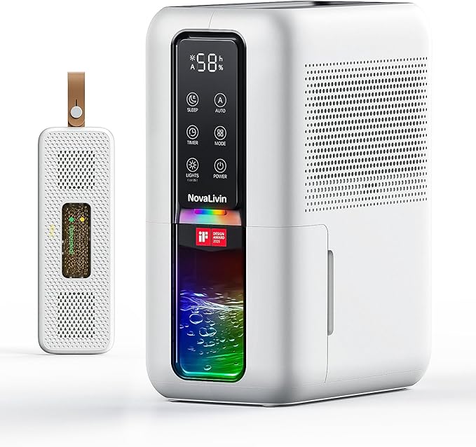 Dehumidifier for Home, Dehumidifiers for Bathroom, Bedroom, Living room, Closet with 68 OZ Water Tank, Moisture Absorbers, Auto Shut Off, Auto Humidity Control, 7 Colors LED Light, Black and White by Unknown