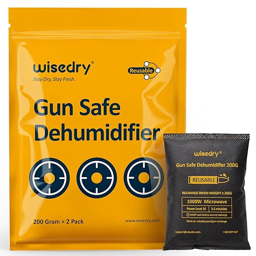 wisedry 200 Grams x 2 Packs Gun Safe Dehumidifier, Reusable Moisture Absorber for Gun Safes, Rechargeable Gun Safe Silica Gel Desiccant by wisedry