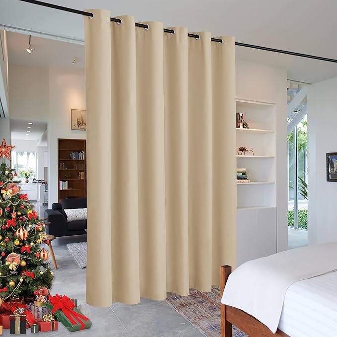 RYB HOME Blackout Vertical Blind - Large Room Divider Curtain Noise Barrier Privacy Energy Efficiency Drape for Patio Sliding Glass Door Bedroom Dining Foyer Home Office, Beige, W 120 x L 96 by RYBHOME