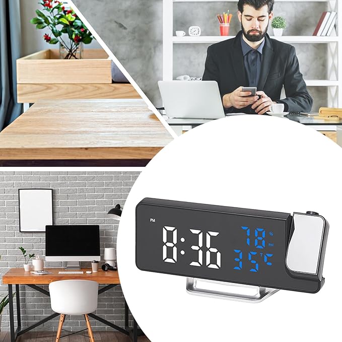 Projection Clock - 7.6x1.5x3.4in Rotatable Projector Display, Led Digital Timepiece, Mullti Scenario Application Alarm Device | Portable Temperature Humidity Monitor Bedroom Technology Enthusiasts - Image 4