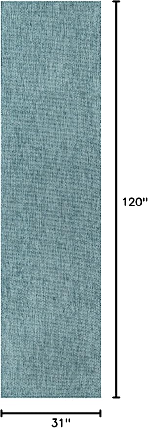 Unique Loom Collection Casual Transitional Solid Heathered Indoor/Outdoor Flatweave Area Rug (2' 7" x 10' Runner, Aquamarine/Ivory) - Image 2