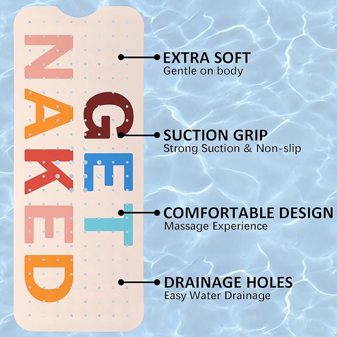 Get Naked Bath Mat for Tub, Non Slip Bathtub Mat for Baby Rubber Tub Mat, Cute Kids Bath Mats for Bathroom Funny Anti Slip Shower Mat with Suction and Drain Holes Machine Washable, 40″X16″ - Image 8