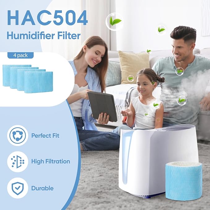 4 Pack HAC-504 Humidifier Wicking Filter Replacement Compatible with Honeywell HCM-350,HCM-300T, HCM-600, HCM-710, HCM-315T,HAC-504 and HAC-504AW Cool Mist Humidifiers Blue - Image 5