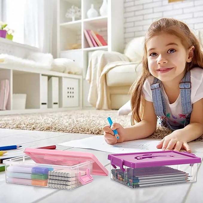 BTSKY 1-Pack Clear Plastic Storage Box with Lid, Stackable Organizer Featuring Easy-Lift Dolphin Design, Multi-Use Portable Container for Home, Craft, Office, Space-Saving with Secure-Clasp, Purple - Image 8