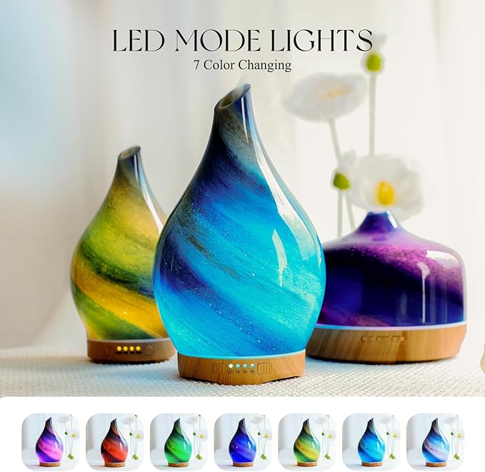 Porseme 280ml Essential Oil Diffuser Glass Color Changing Aroma Air Diffusers Aromatherapy Ultrasonic Cool Mist Humidifier 7 Running Hours Waterless Auto-Off for Sleeping, Yoga, Office, Spa (Galaxy) - Image 2