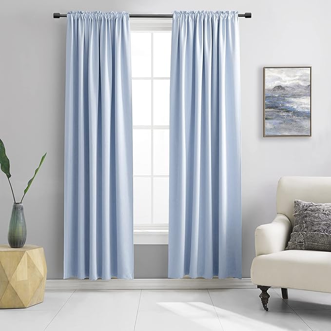 DONREN 84 inche Length Curtain Panels - Light Reducing Thermal Insulated Solid Blackout Curtains/Panels/Drapes for Living Room (Set of 2, 60 inches by 84 Inch, Light Blue) by DONREN