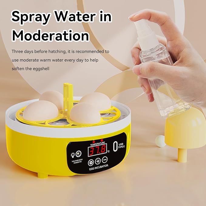 Mini Egg Incubator, 4 Egg Incubator Household Hatching Machine Automatic Temperature Humidity Control for Farm, Classroom, Home Use (Auto Turning) - Image 4