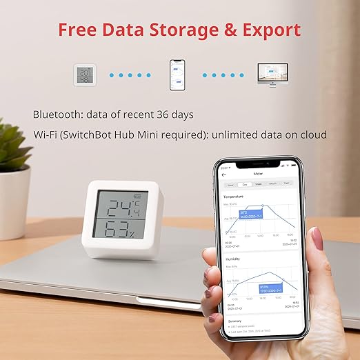 SwitchBot Smart Hygrometer Thermometer, Hygrometer Indoor Humidity Meter, Dewpoint/VPD/Absolute Humidity Sensor, Bluetooth Digital Temperature Monitor with Free Data Storage, 4-Pack - Image 3