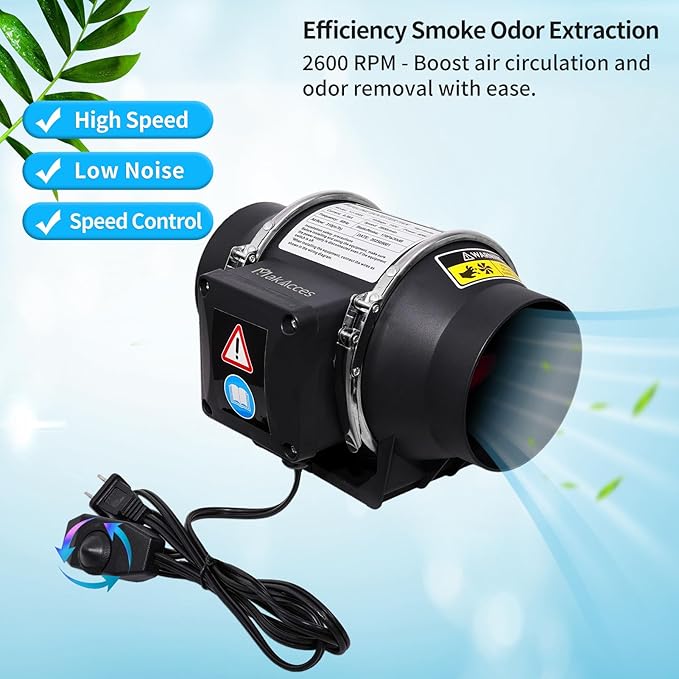 4 Inch Inline Duct Fan for Hydroponic Grow Tent Greenroom 3D Printer Enclosure Cover Kitchen, Powerful Copper Motor Ventilation Exhaust Fan, High Speed, Low Noise, Black, Pipes purchased separately - Image 3