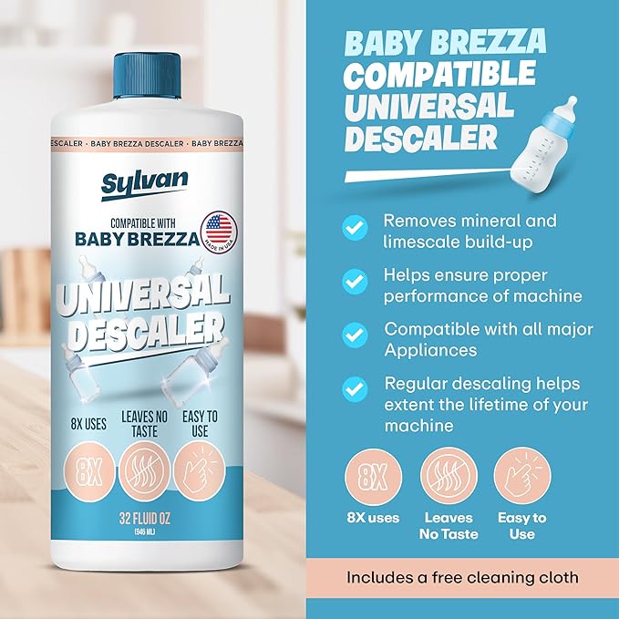 Descaler Compatible with Baby Brezza Machines | 32 Oz | 12 Month Supply | US Made | Free Cleaning Cloth | Descaling Solution Compatible with Baby Appliances | Cleans & Descales - Image 2