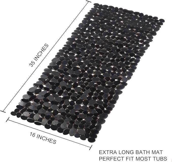 WELTRXE Non Slip Bathtub Mat 35 x 16 Inches Pebbles Shower Mats with Suction Cups, Drain Holes for Bathroom Showers, Tub, Machine Washable Bathroom Mats BPA, Latex Free Safe Tub Mats - Black - Image 5