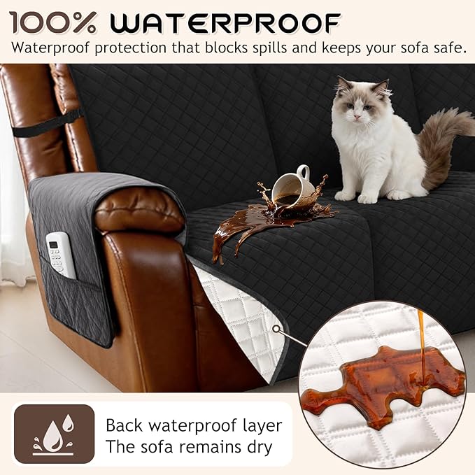 Arfntevss Waterproof Recliner Sectional Couch Covers for Reclining Sectional L Shape Sofa Cover Non Slip Washable Recliner L Shaped Slipcover Sets for Dog Furniture Protector (5 Seater, Inky Black) - Image 2