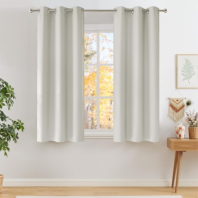 NICETOWN Short Faux Linen Natural Blackout Curtains 63 inches Long for Kitchen - Privacy Panels for Living Room Bedroom, Modern Farmhouse Style Easy Care Grommet Top, 2 Panels, W42 by L63 by NICETOWN