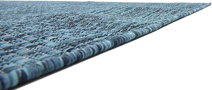 Unique Loom Collection Casual Transitional Solid Heathered Indoor/Outdoor Flatweave Area Rug (8' x 11' 4" Rectangle, Teal/Navy Blue) - Image 8