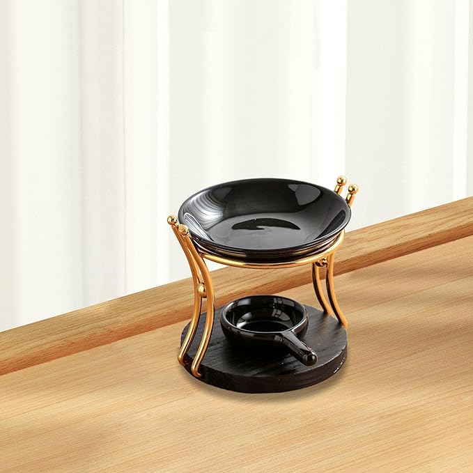Tealight Candle Holder Oil Burner with Spoon, Wood and Ceramic Aroma Diffuser for Wax Melts, Essential Oils, Yoga SPA Bedroom Bathroom Home Decor, Type C - Image 2