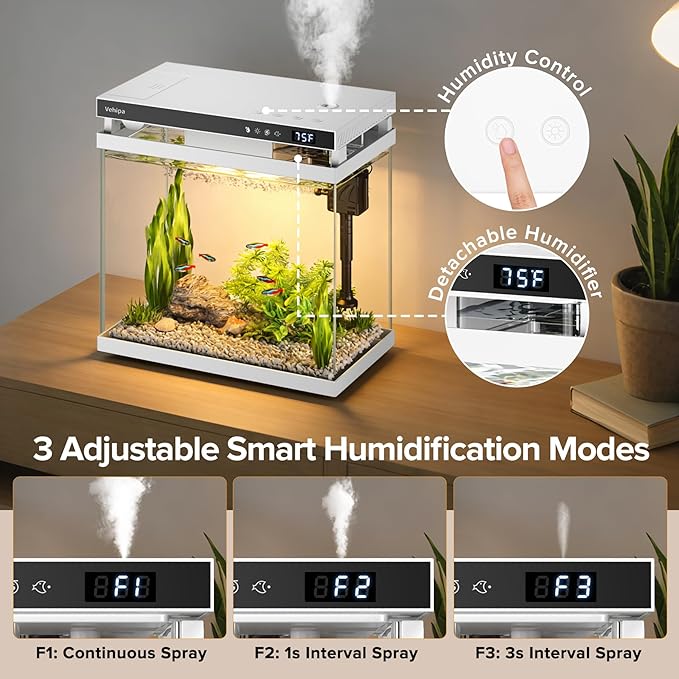 Fish Tank Aquarium, 2.2 Gallon Smart Fish Aquarium Kits with Auto Feeder, Silent Water Pump, Temperature Display, Smart Humidifier & 7-Color Lighting, for Office & Home - White - Image 5