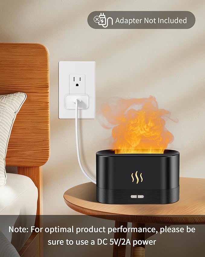 Flame Effect Essential Oil Diffuser, 180ml Ultrasonic Aromatherapy Humidifier, 7 Color Changing Lights with Ultra Quiet, Auto Shut-Off, Valentine's Day Gift for Bedroom Home Office and Yoga (Black) - Image 8
