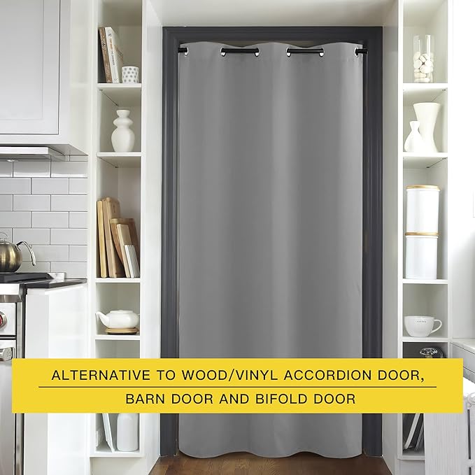 NICETOWN Silver Grey Doorway Curtain Privacy, Door Cover Curtain, Sound Reducing Winter Insulated Thermal Room Darkening Blackout Curtains for Bedroom, 120 inch Length (1 Panel, 5ft Wide by 10ft Long) - Image 2