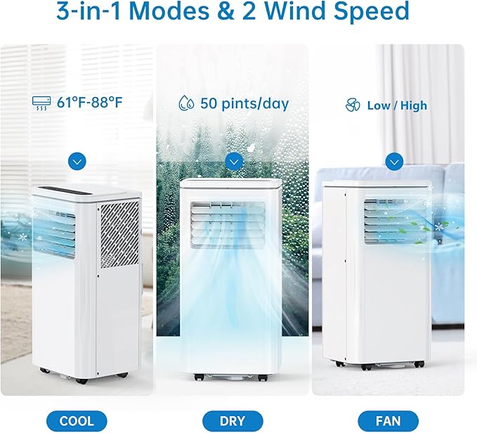 GarveeLife 10,000 BTU Portable Air Conditioner – 3-in-1 Quiet Cooling, Dehumidifier & Fan – Fast Cooling for Rooms up to 450 Sq.Ft, 4-Way Swing, Auto/Sleep Modes, Remote, LCD, 24h Timer, Window Kit – - Image 4