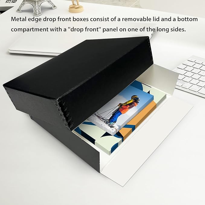 Lineco Museum Archival Storage Box, 16.75x20.75x3 in. Drop Front Design. Acid-Free with Metal Edge. Organize Photos, Pictures, Prints, Documents, Crafts, DIY. Black, 1 Pack - Image 4