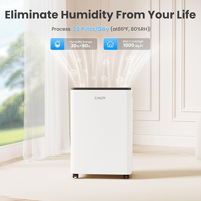 Candy 2000 Sq.Ft Dehumidifiers for Home, 34 Pints Portable Dehumidifier With Continuous/Auto Mode,0.66 Gal Tank, for Bedroom,Bathroom,Basement, Smart Control with Drian Hose Included - Image 2