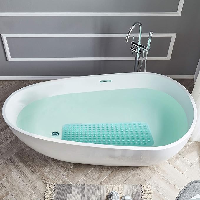 YINENN Bath Tub Shower Stall Mats 31x15.5 Inch Non-Slip and Latex Free, Bathtub Mat with Suction Cups, Machine Washable Bathroom Mats with Drain Holes (Green) - Image 5