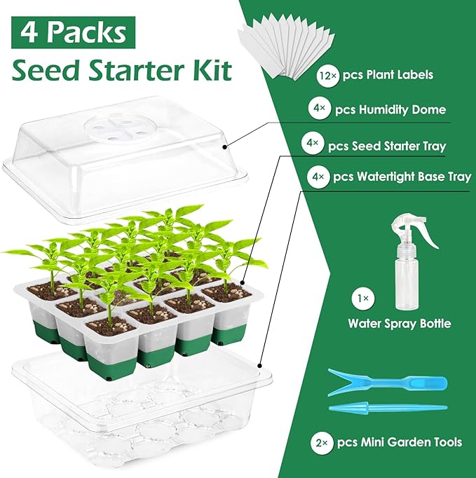 Reusable Seed Starter Tray, 4 Pack Silicone Seed Starter Kit for Starting Plant Seeds with Humidity Adjustable Dome and Lid, Indoor Seed Starting Supplies with Water Spray Bottle for Plants, BPA-Free - Image 2