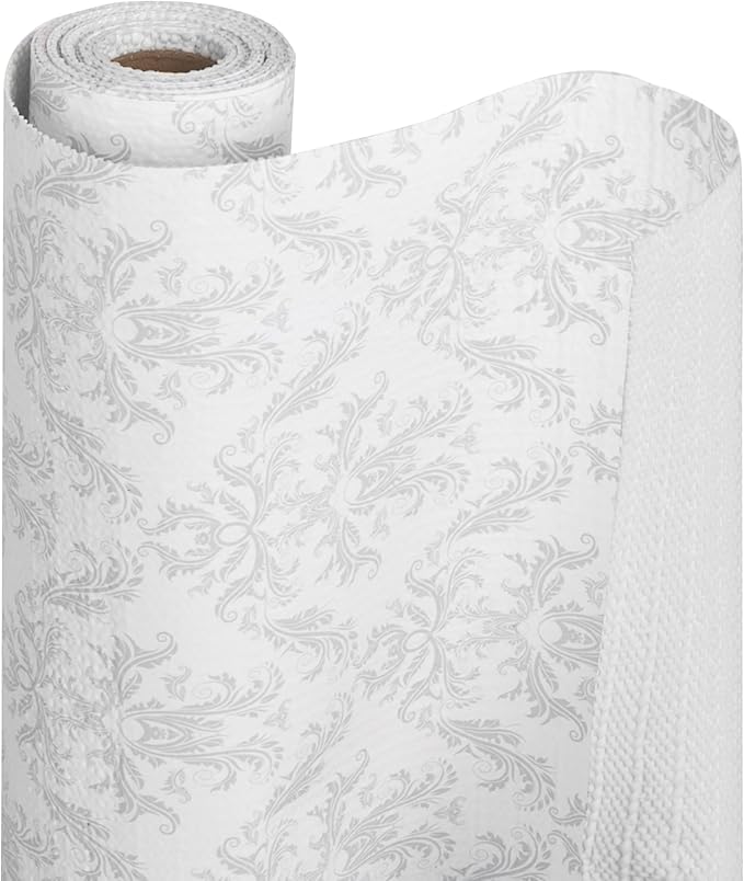 Smart Design Bonded Grip Shelf Liner - 12 Inch x 10 Feet - Non Adhesive, Strong Grip Bottom, Easy Clean Kitchen Drawer, Cabinet, Cupboard Dresser Protector Cover, Non Slip Rubber Mat - Fleur Gris - Image 4