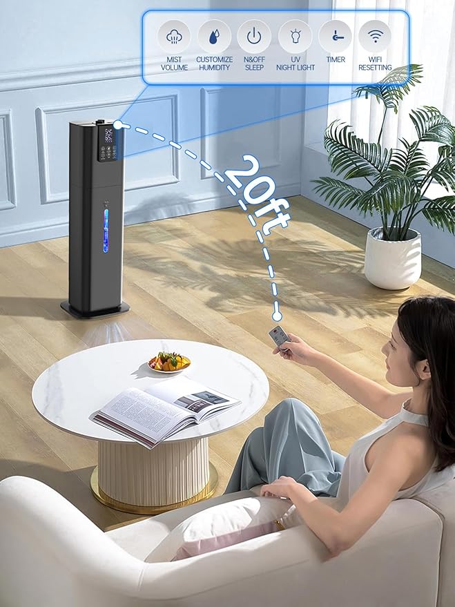 8L Smart Humidifiers for Bedroom Large Room, 2.1Gal Cool Mist Top Fill Diffuser Ambient Light, App & Remote Control, 3 Mist Modes, Quiet Humidifier for Home Office Plant (Black) - Image 5