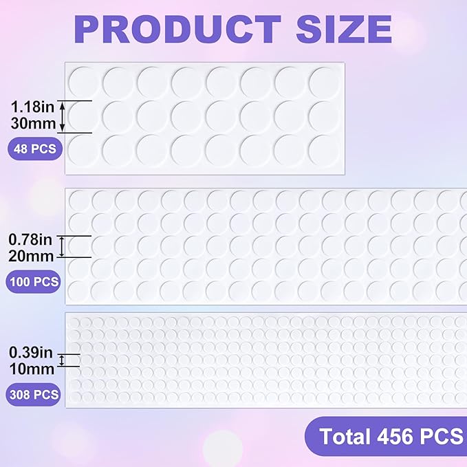 456 Pcs Small Felt Furniture Pads, Self-Adhesive EVA Foam Dot Circles, Round Felt Furniture Stickers for Desks Drawers Vases Photo Frames Cabinets Doors-White (0.39'', 0.78'', 1.18'') - Image 2