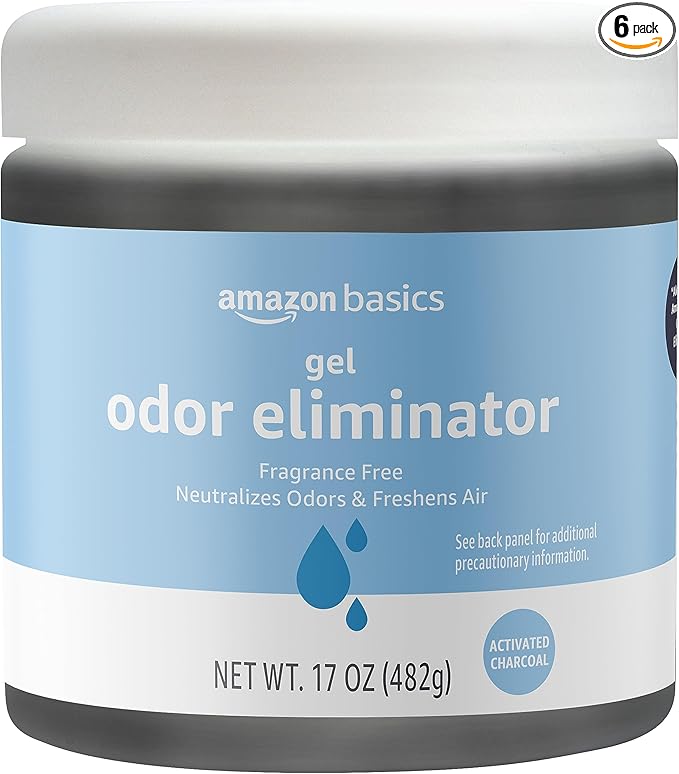 Amazon Basics Gel Odor Eliminator, Activated Charcoal, Fragrance Free, 17 Oz, Pack of 6 by AmazonBasics