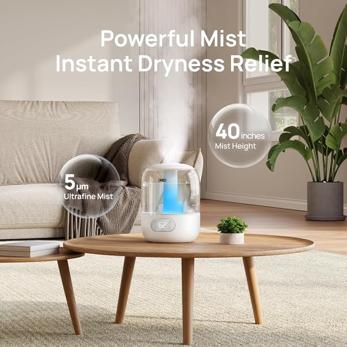 DREO Humidifiers for Bedroom, Cool Mist Ultrasonic Humidifier with 26dB Quiet & RGB Lighting, Top Fill 3L Tank, Easy Clean, 30 Hr Runtime for Home, Baby, Plant, Nursery, Work with Google/Alexa - Image 6